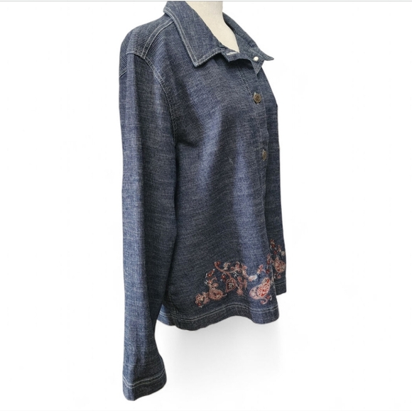 Sag Harbor Sport| Women's Blue, Striped Denim style Emboidered Jacket - Picture 3 of 7